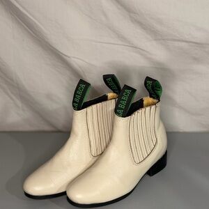 Cream Ankle Boots with Green Accents